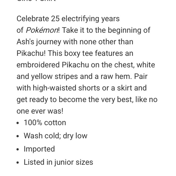 Hot Topic “Pikachu” embroidered, striped, slightly cropped top - junior size S - Picture 10 of 10